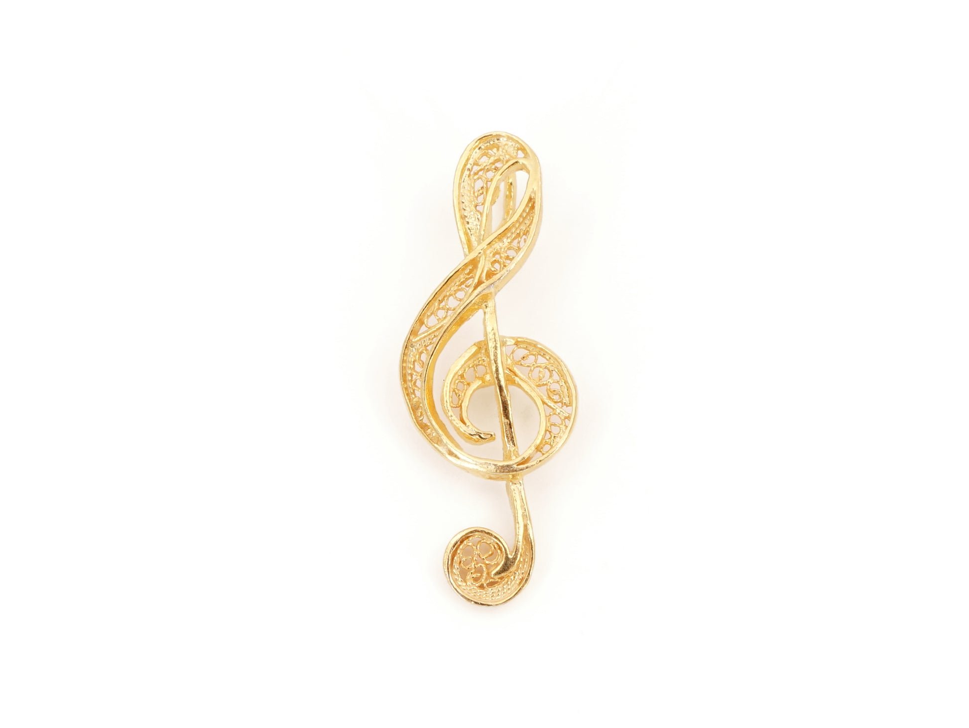 Medalha Clave de Sol Pequena, Filigrana Portuguesa, Prata de Lei 925 Dourada