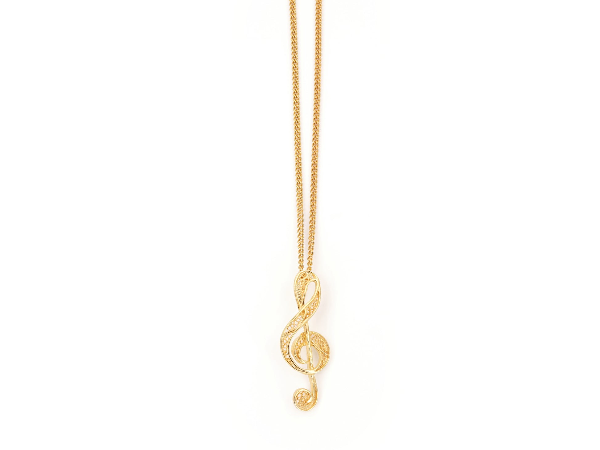 Colar com Clave de Sol Pequena, Filigrana Portuguesa, Prata de Lei 925 Dourada