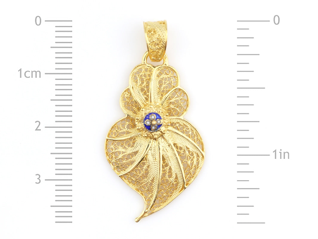 Medalha Coração Pequeno com Caramujo, Filigrana Portuguesa, Prata de Lei 925 Dourada - Medidas