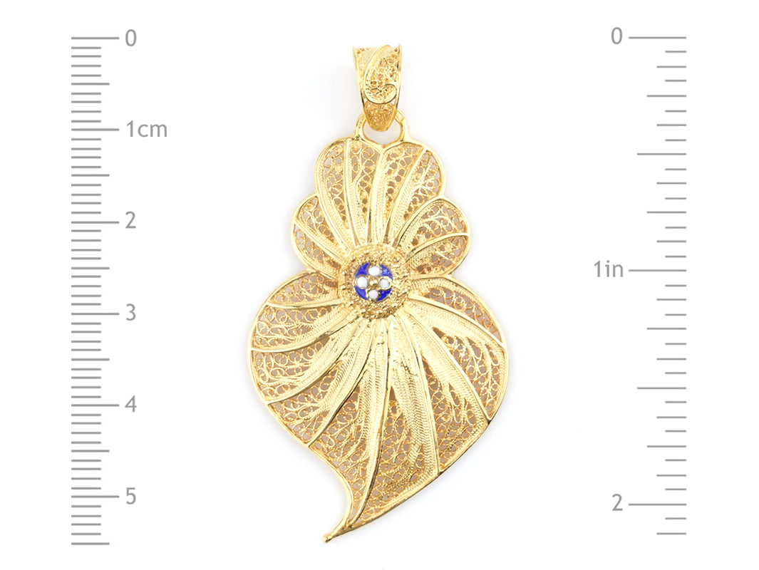 Medalha Coração de Viana e Caramujo, Filigrana Portuguesa, Prata de Lei 925 Dourada - Medidas