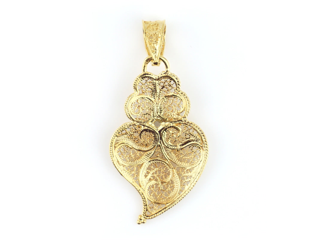 Medalha Coração Minhoto com Zirconia, Filigrana Portuguesa, Prata de Lei 925 Dourada - Vista de trás