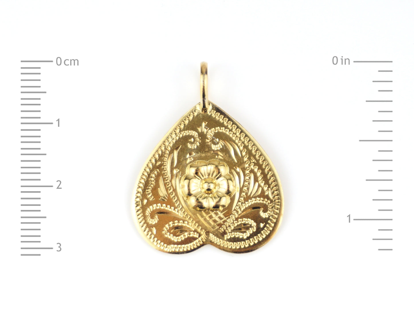 Medalha Coração Invertido ESTREITO, Prata de Lei 925 Dourada - Medidas