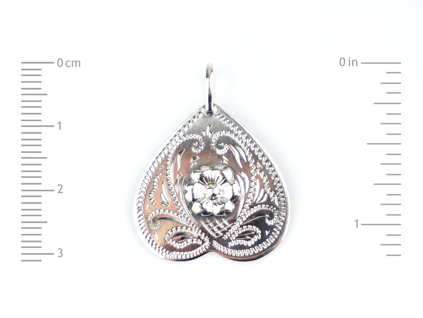 Medalha Coração Invertido ESTREITO, Prata de Lei 925 - Medidas