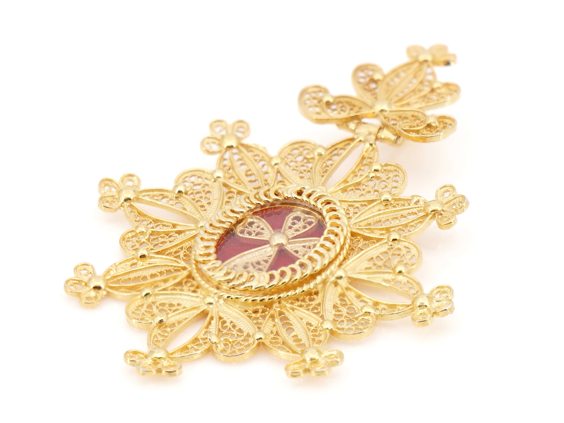 Medalha Relicário / Custódia Oval, Filigrana Portuguesa, Prata de Lei 925 Dourada - Pormenor