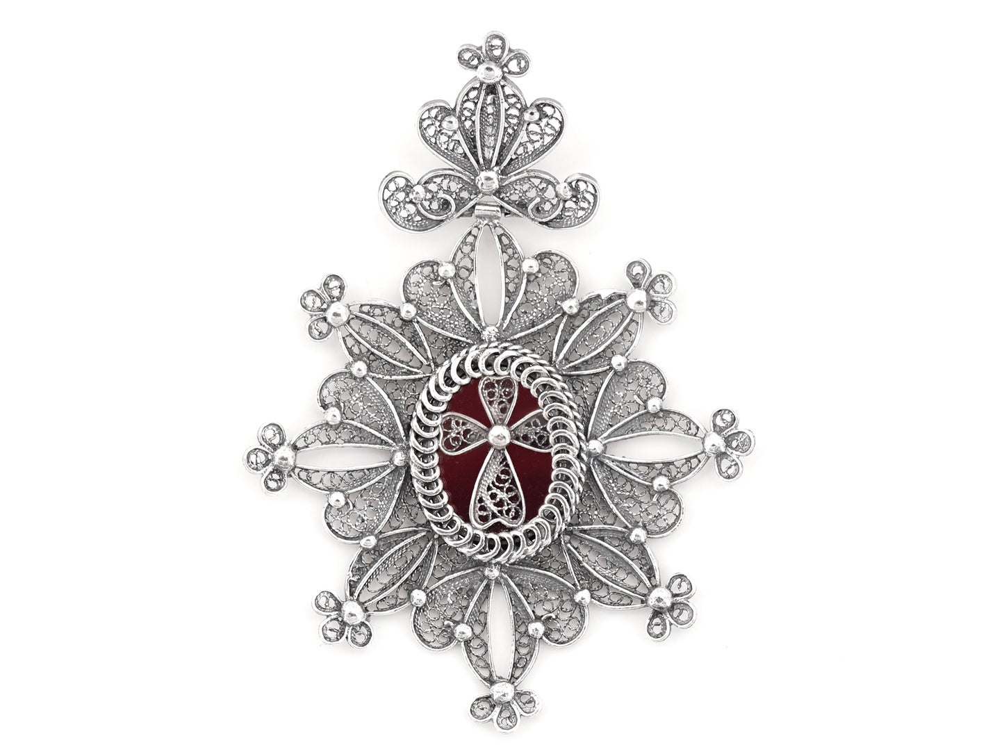 Medalha Relicário / Custódia Oval, Filigrana Portuguesa, Prata de Lei 925 - Vista de Frente