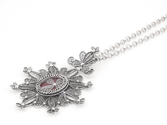 Colar com Relicário / Custódia Oval, Filigrana Portuguesa, Prata de Lei 925 - Perspectiva