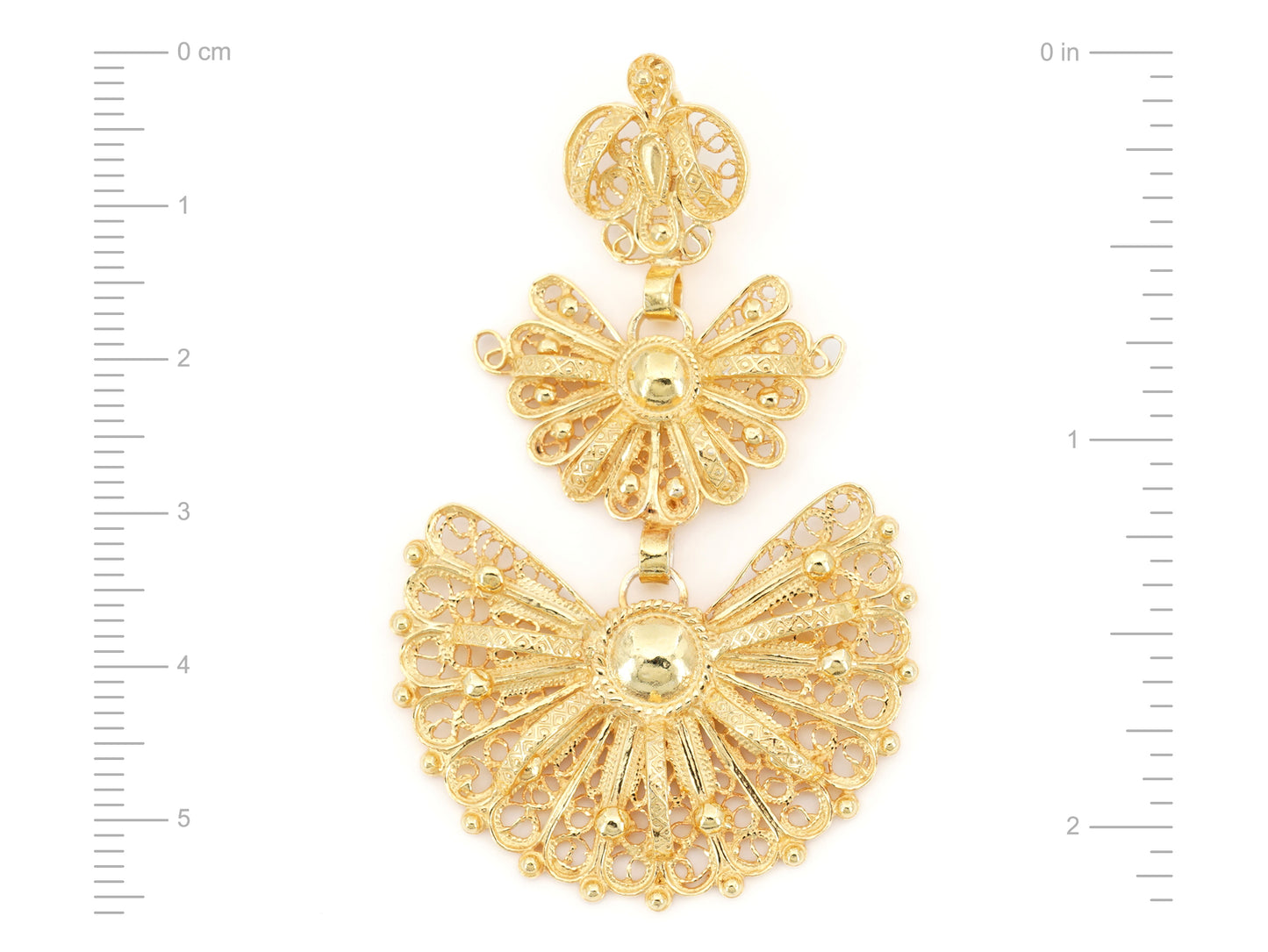 Medalha Laça Grande, Filigrana Portuguesa, Prata de Lei 925 Dourada - Medidas