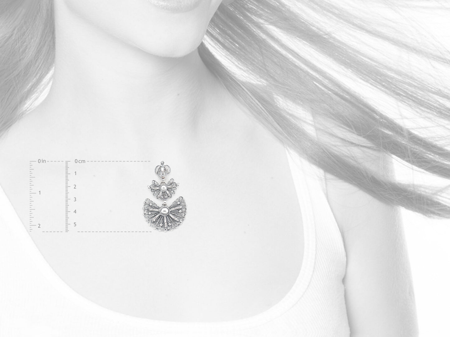 Medalha Laça Grande, Filigrana Portuguesa, Prata de Lei 925 - Medidas e Proporção