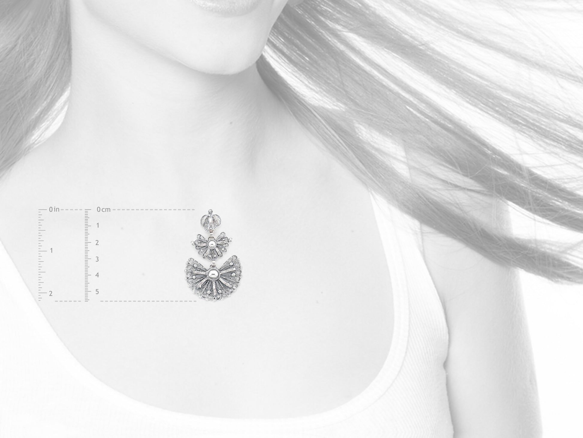 Medalha Laça Grande, Filigrana Portuguesa, Prata de Lei 925 - Medidas e Proporção