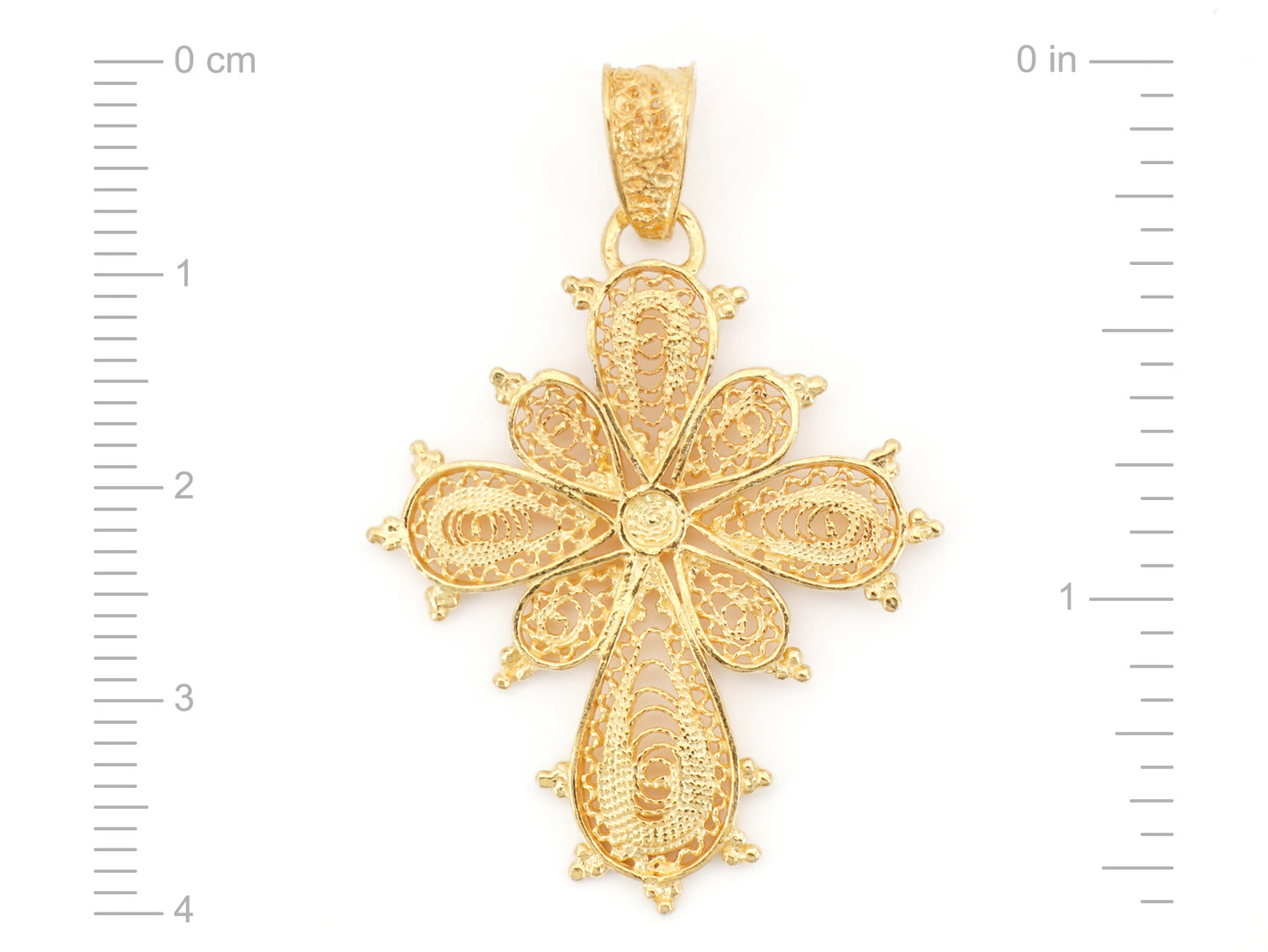Medalha Cruz, Filigrana Portuguesa, Prata de Lei 925 Dourada - Medidas
