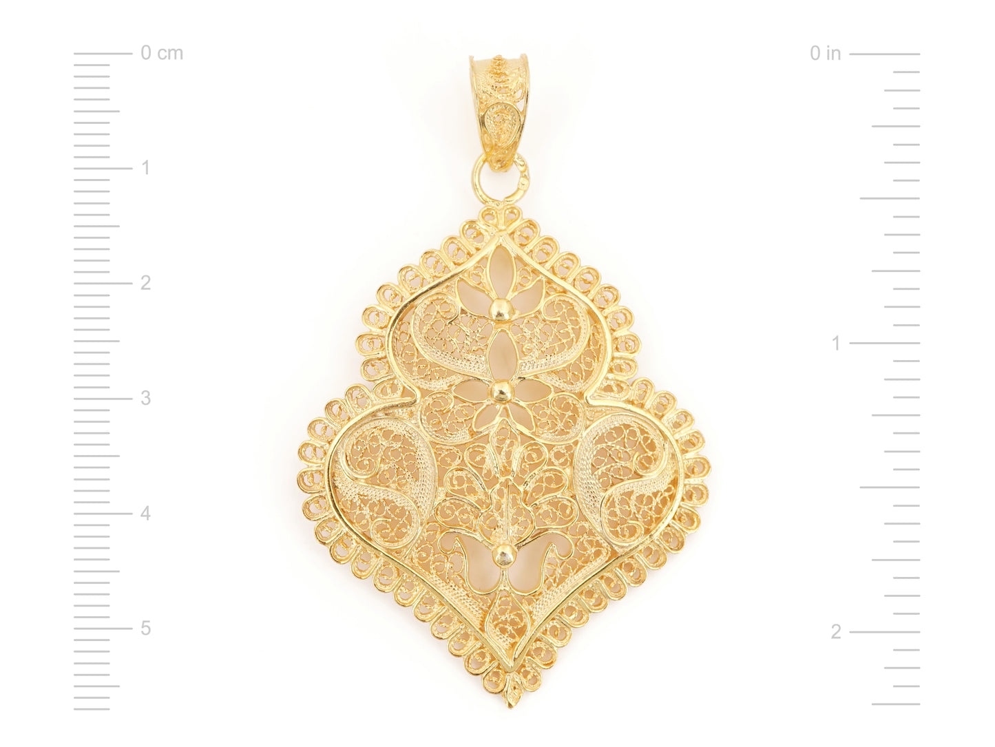 Medalha Coração de Viana Médio, Filigrana Portuguesa, Prata de Lei 925 Dourada - Medidas