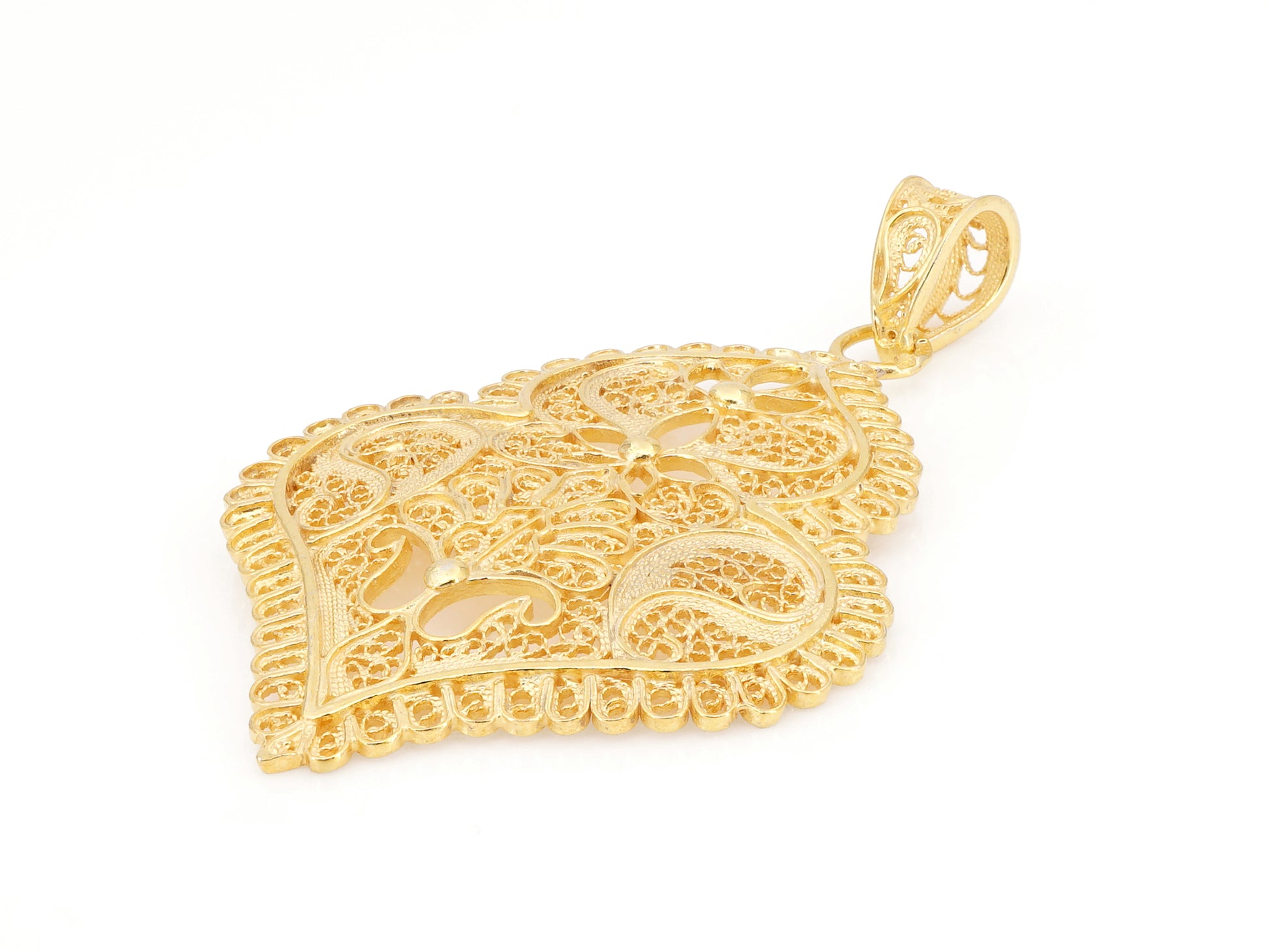 Medalha Coração de Viana Médio, Filigrana Portuguesa, Prata de Lei 925 Dourada - Perspectiva