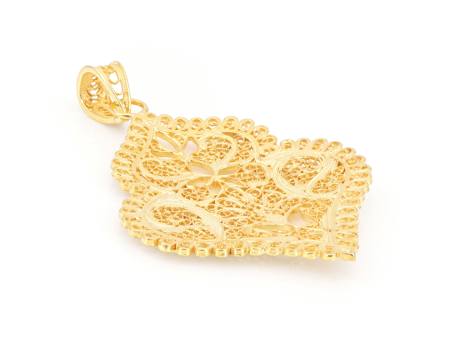 Medalha Coração de Viana Médio, Filigrana Portuguesa, Prata de Lei 925 Dourada - Vista de Trás