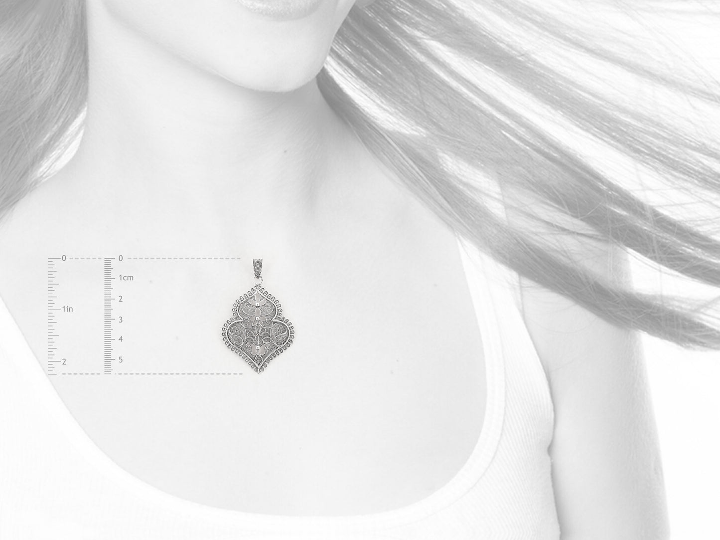 Medalha Coração de Viana Médio, Filigrana Portuguesa, Prata de Lei 925 - Medidas e Proporção