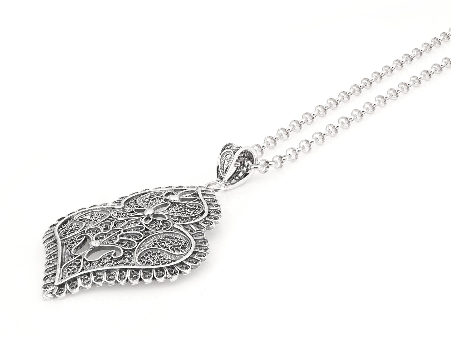 Colar com Medalha Coração de Viana Médio, Filigrana Portuguesa, Prata de Lei 925