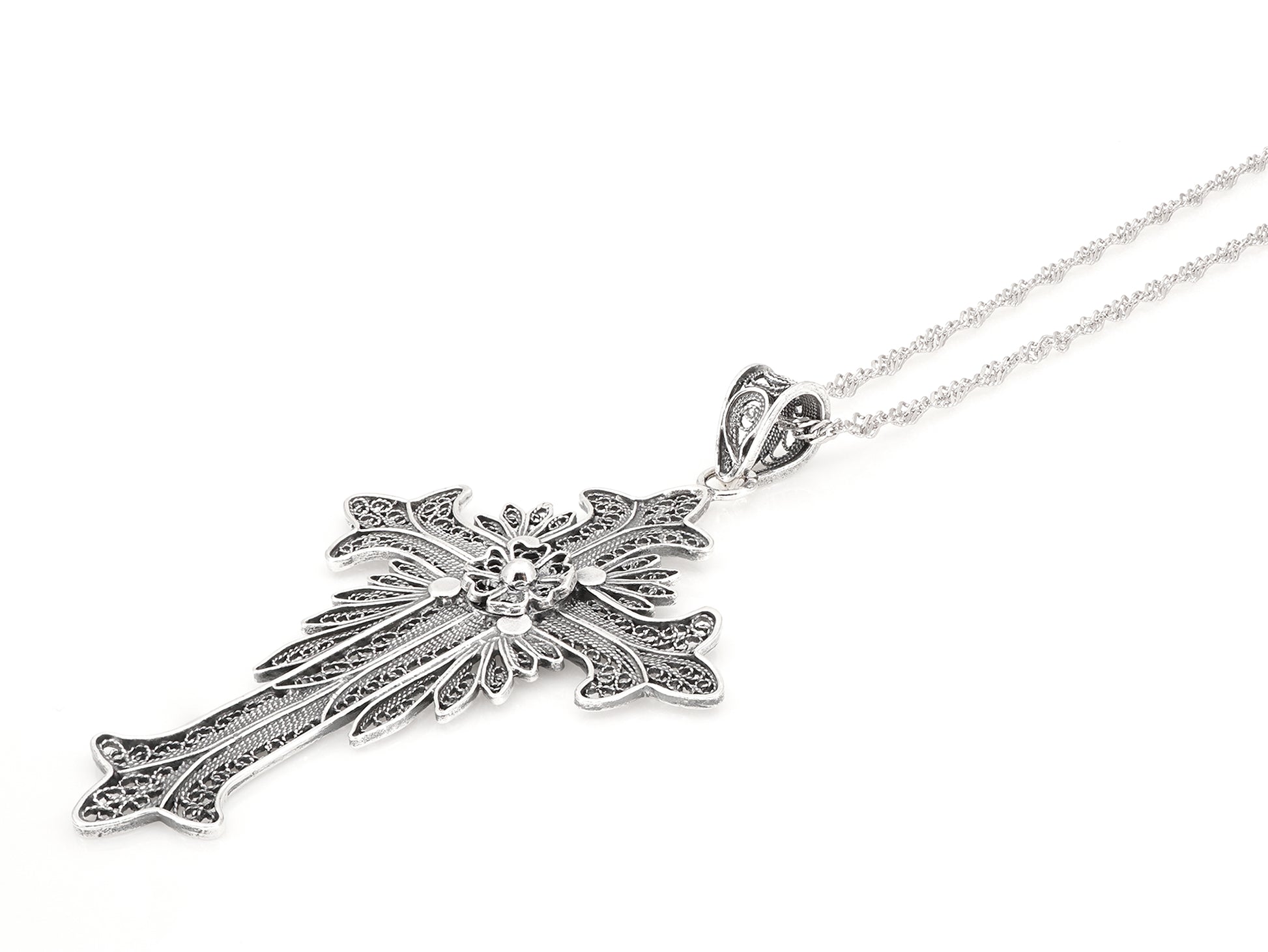 Colar Torcido com Cruz, Filigrana Portuguesa, Prata de Lei 925