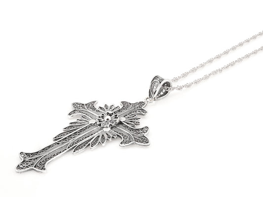 Colar Torcido com Cruz, Filigrana Portuguesa, Prata de Lei 925