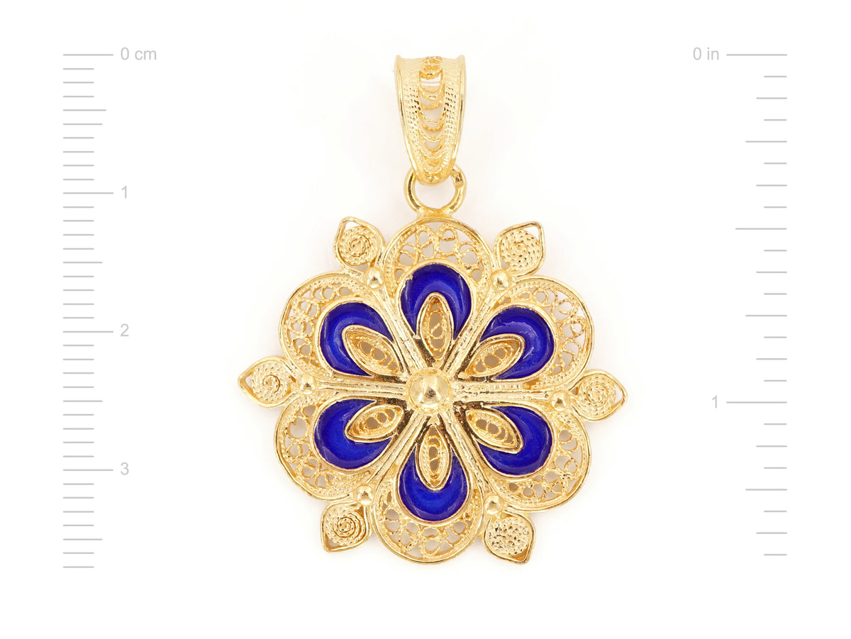 Medalha Redonda com Esmalte Azul, Filigrana Portuguesa, Prata de Lei 925 Dourada - Medidas