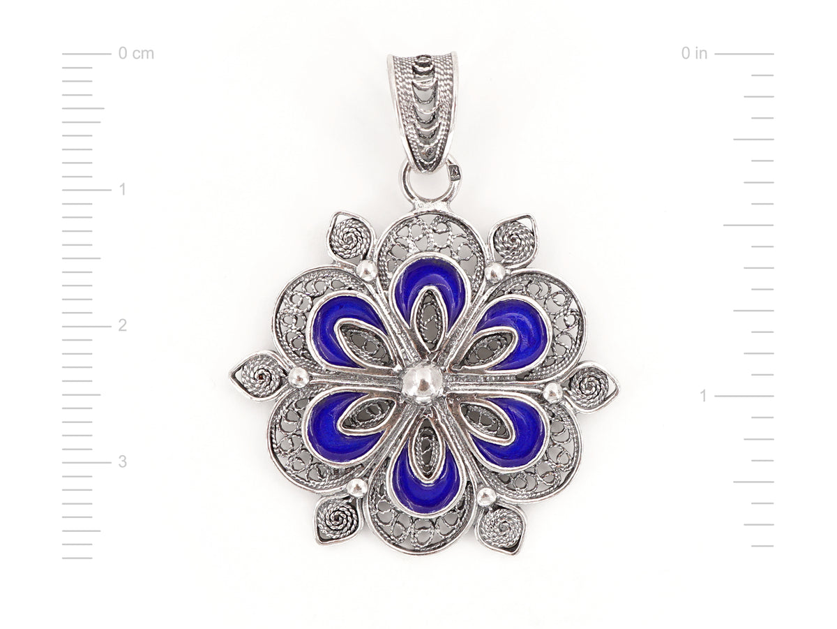 Medalha Redonda com Esmalte Azul, Filigrana Portuguesa, Prata de Lei 925 - Medidas