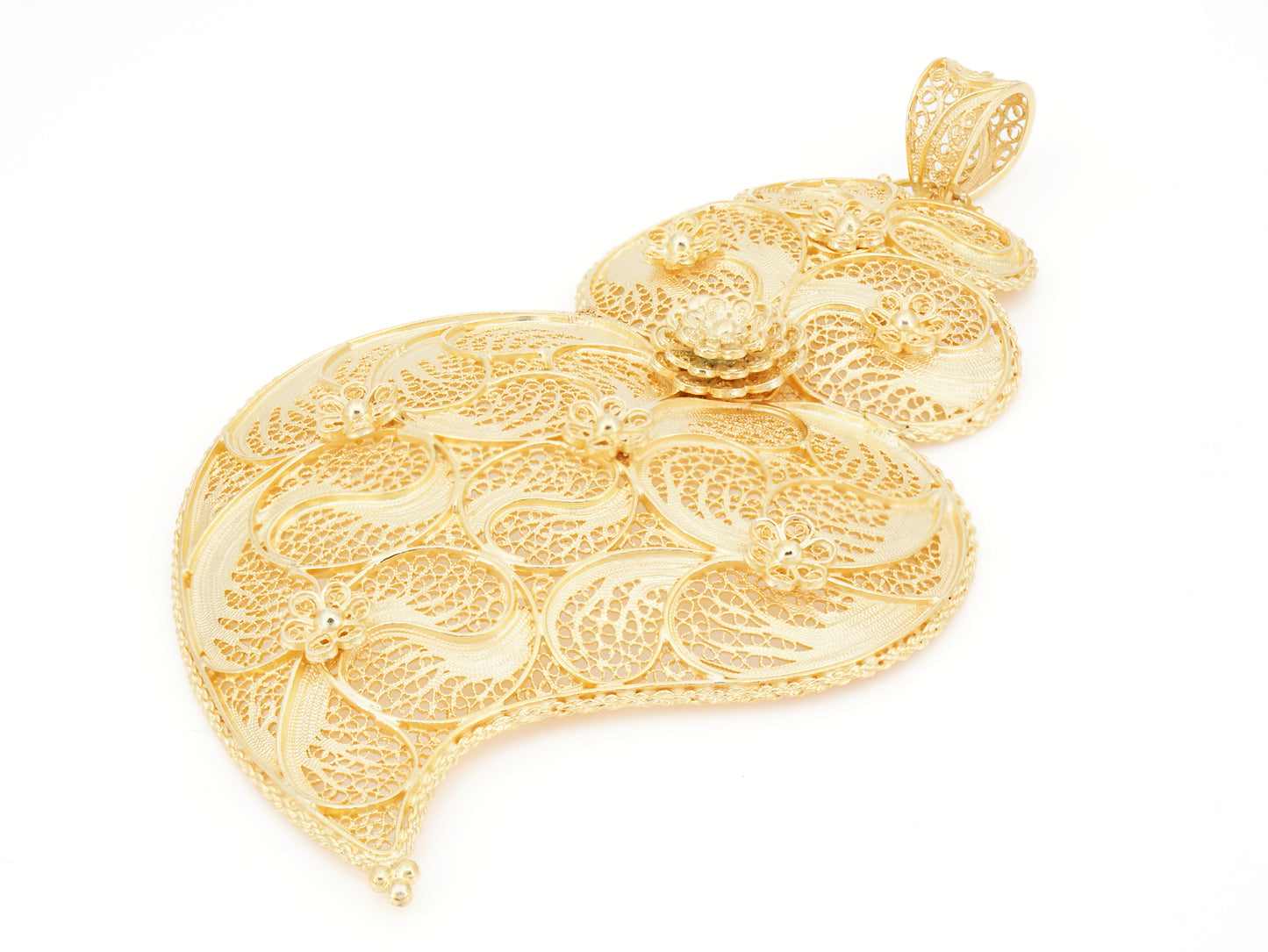 Medalha Coração de Viana Extra Grande, Filigrana Portuguesa, Prata de Lei 925 Dourada - Perspectiva