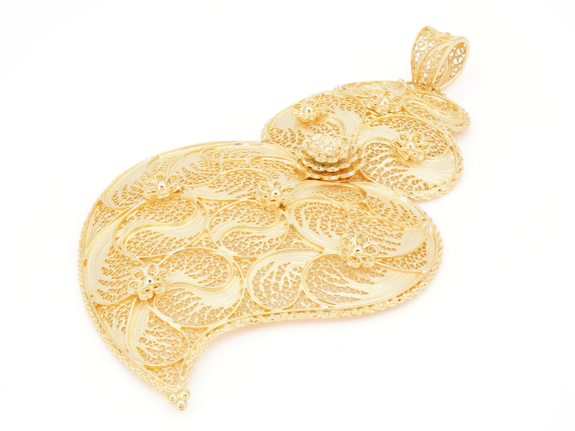 Medalha Coração de Viana Extra Grande, Filigrana Portuguesa, Prata de Lei 925 Dourada - Perspectiva