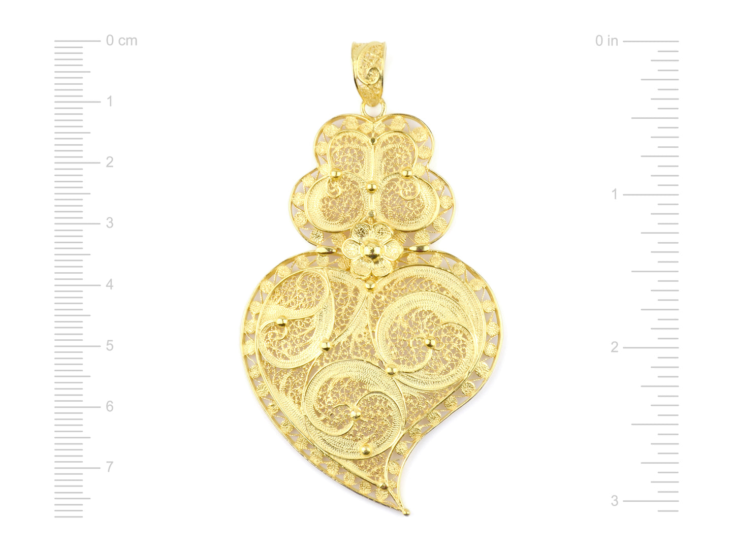 Medalha Coração de Viana Grande, Filigrana Portuguesa, Prata de Lei 925 Dourada - Medidas