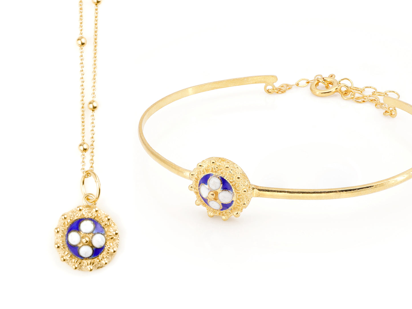 Conjunto Escrava e Colar Caramujo Clássico, Filigrana Portuguesa, Prata de Lei 925 Dourada