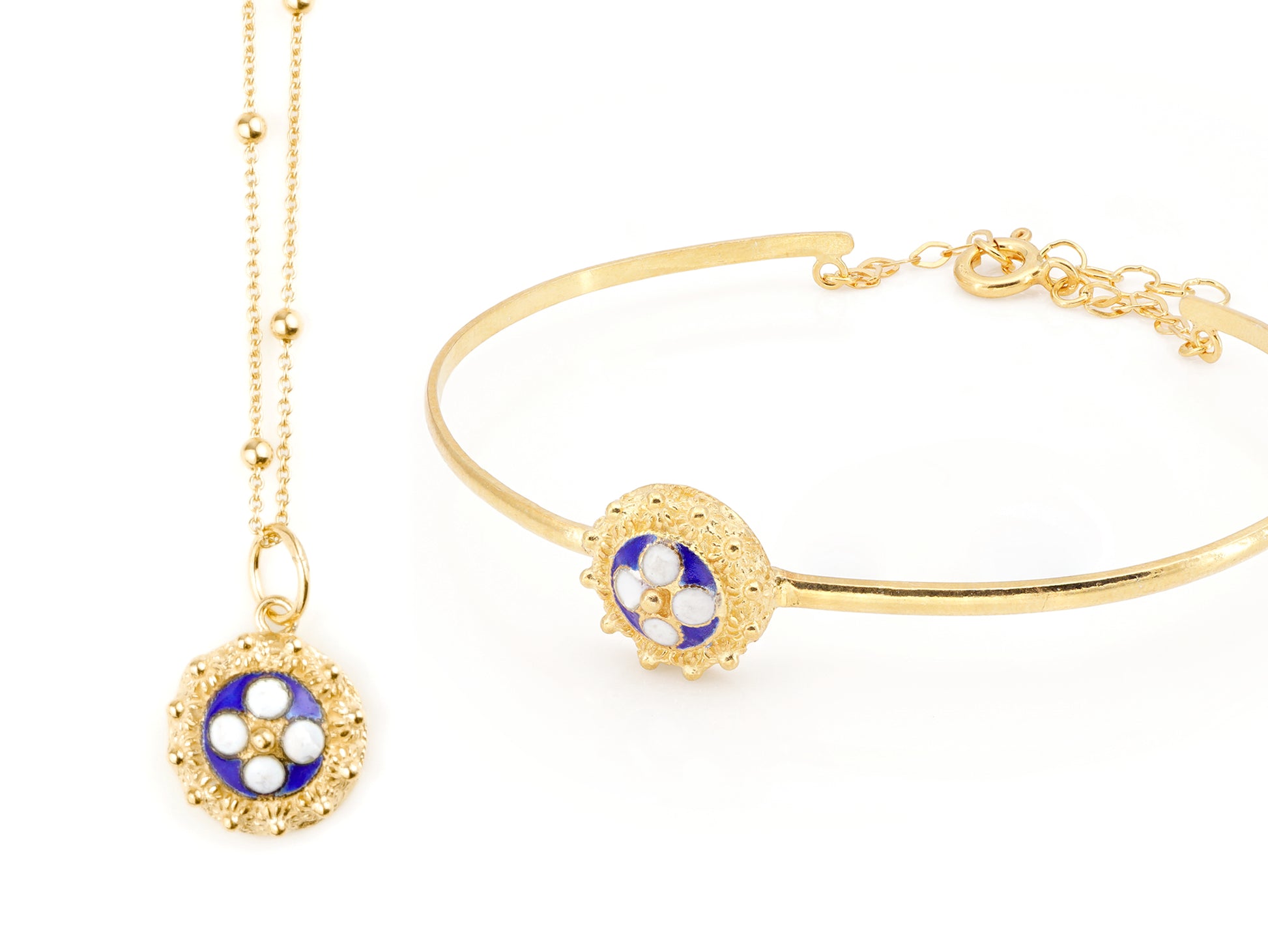 Conjunto Escrava e Colar Caramujo Clássico, Filigrana Portuguesa, Prata de Lei 925 Dourada