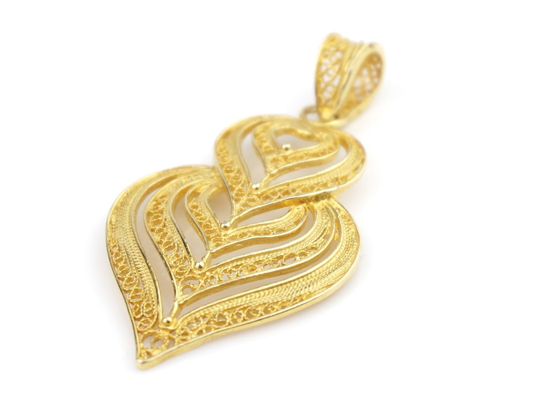 Medalha Coração Camadas, Filigrana Portuguesa, Prata de Lei 925 Dourada - Pormenor