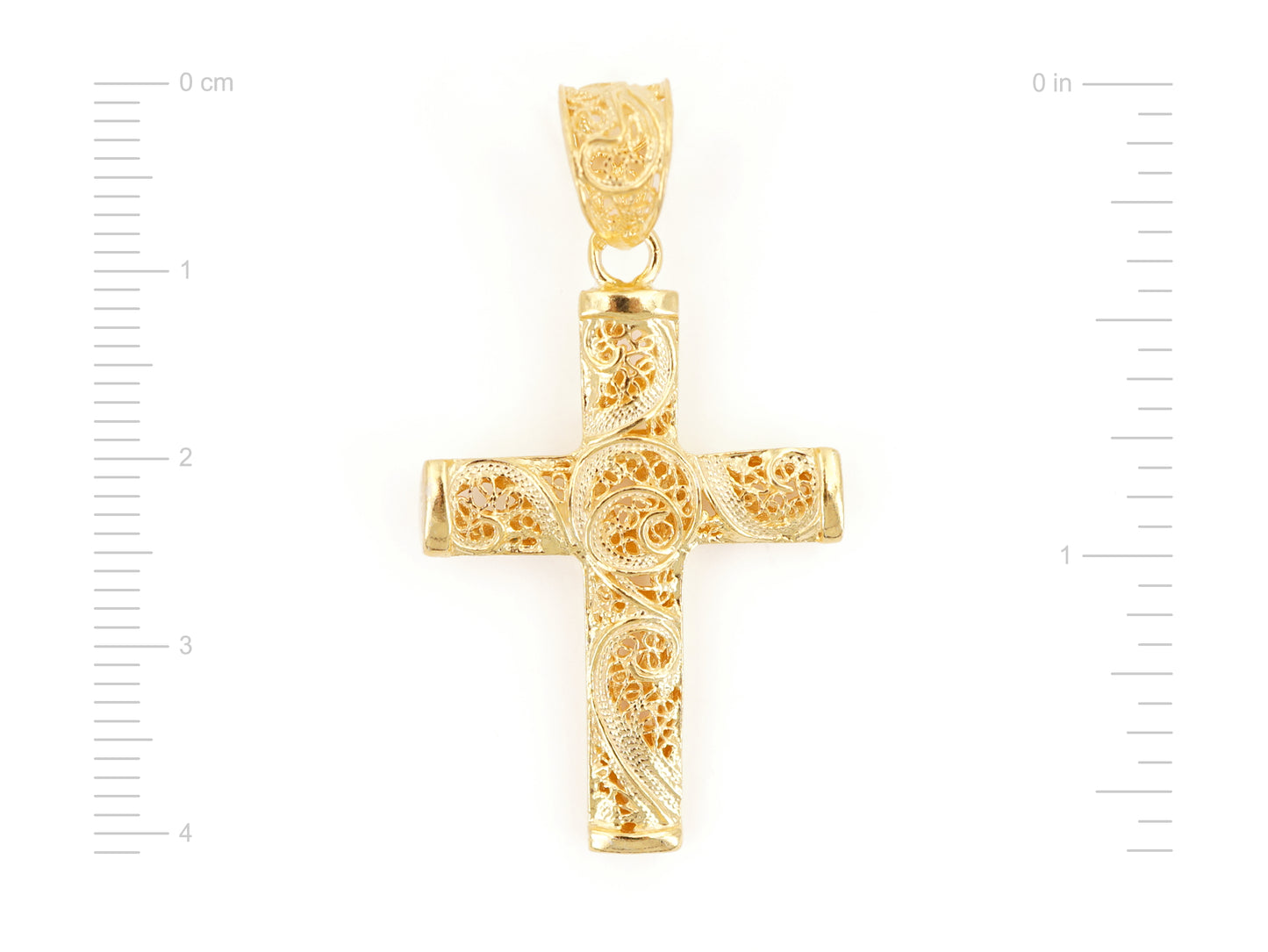 Medalha Cruz, Filigrana Portuguesa, Prata de Lei 925 Dourada - Medidas