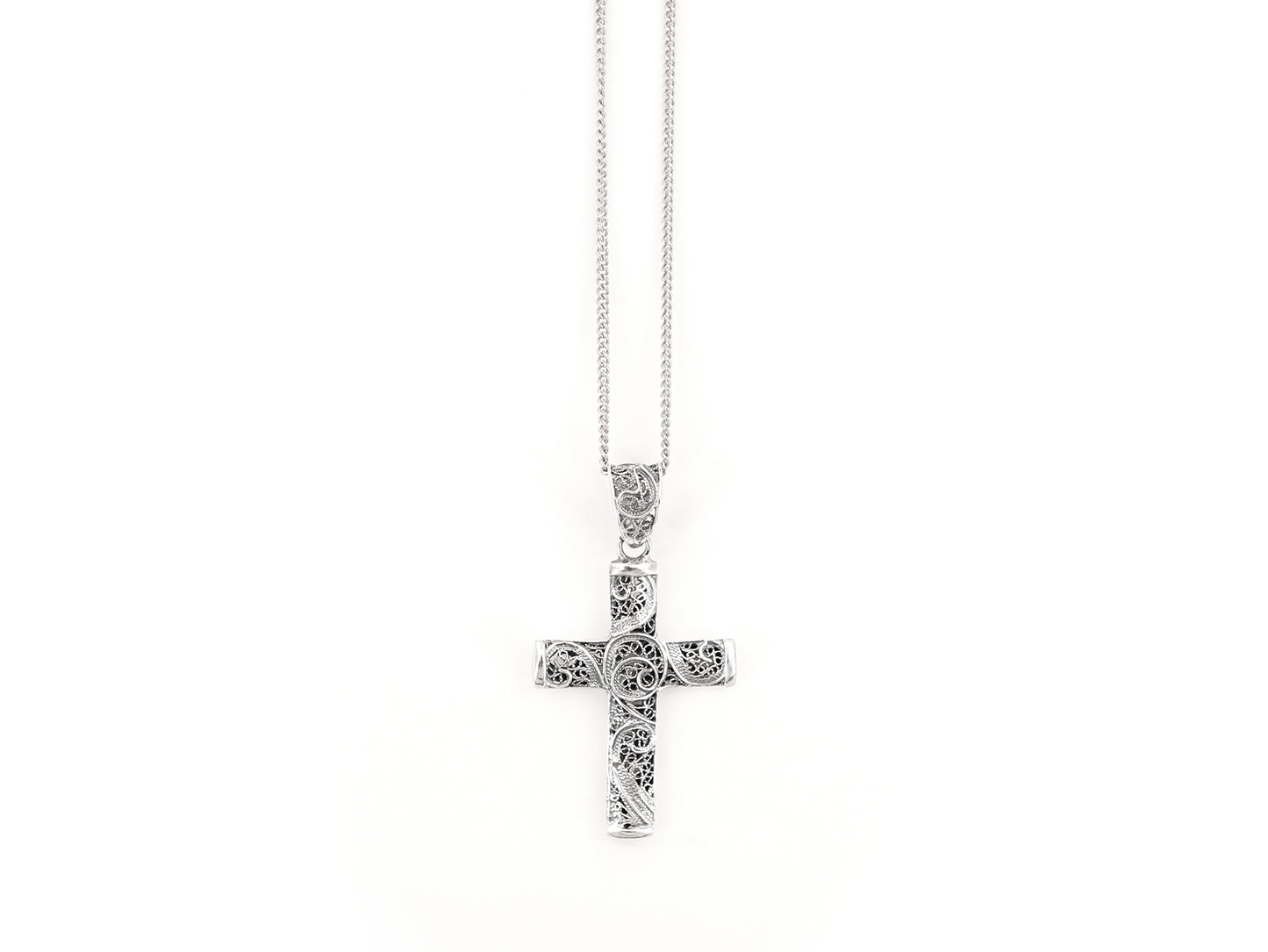 Colar com Cruz, Filigrana Portuguesa, Prata de Lei 925 - Vista de Frente