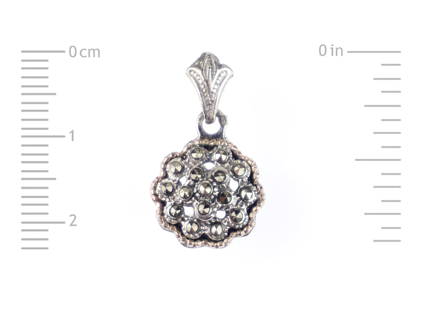 Medalha Marcassites Pinha média, Prata de Lei 925 - Medidas