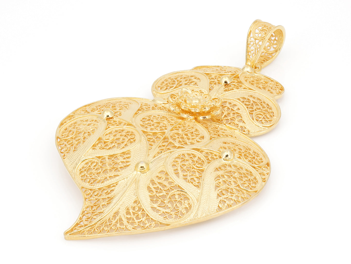 Medalha Coração de Viana Grande, Filigrana Portuguesa, Prata de Lei 925 Dourada - Perspectiva