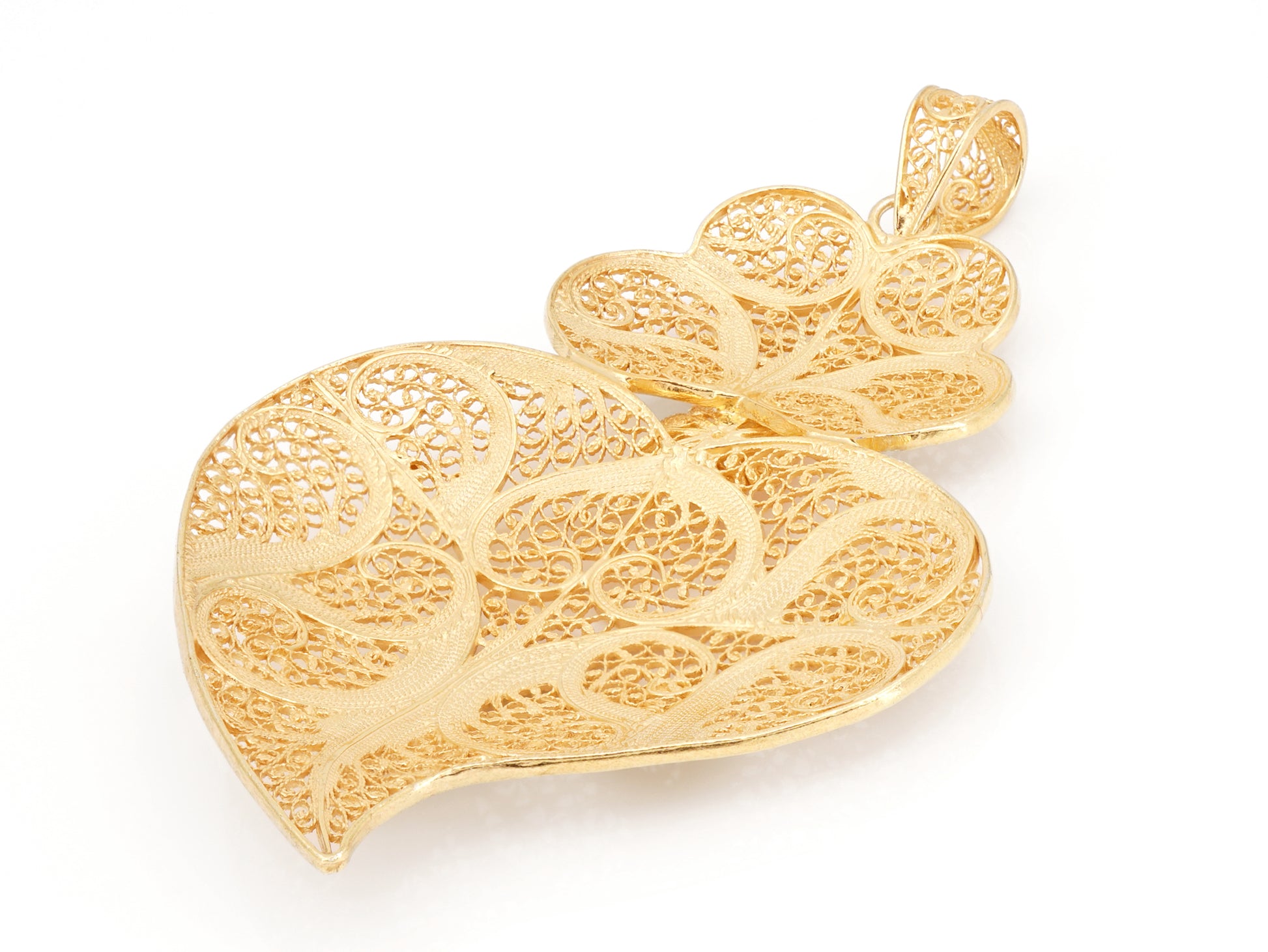 Medalha Coração de Viana Grande, Filigrana Portuguesa, Prata de Lei 925 Dourada - Vista de Trás