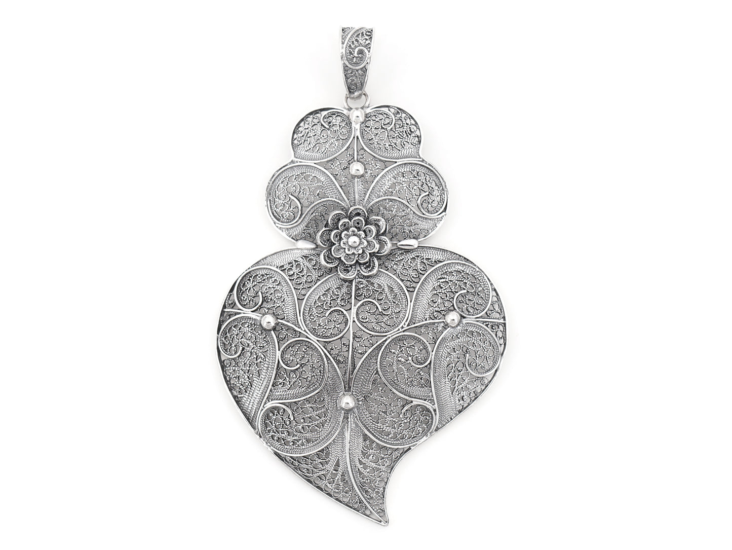 Medalha Coração de Viana Grande, Filigrana Portuguesa, Prata de Lei 925 - Vista de Frente