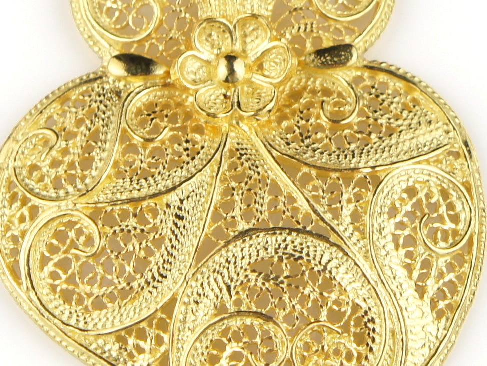 Medalha Coração Minhoto Médio, Filigrana Portuguesa, Prata de Lei 925 Dourada - Pormenor