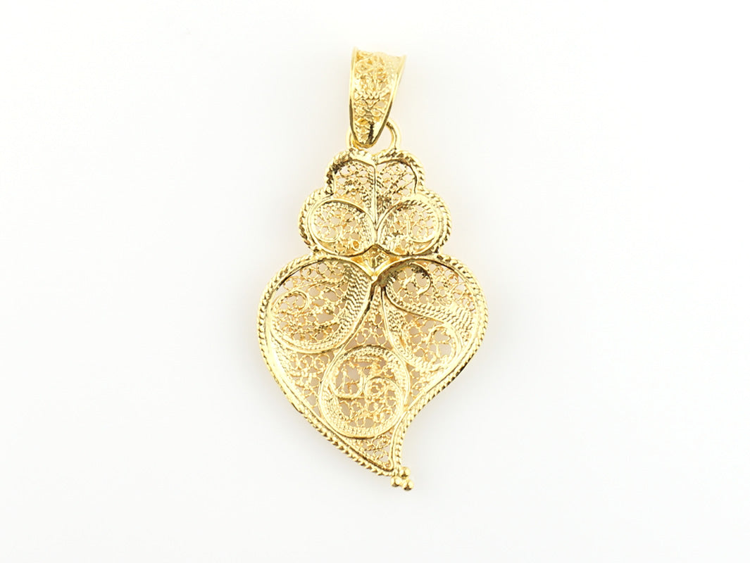 Medalha Coração Minhoto Pequeno, Filigrana Portuguesa, Prata de Lei 925 Dourada - Vista de trás