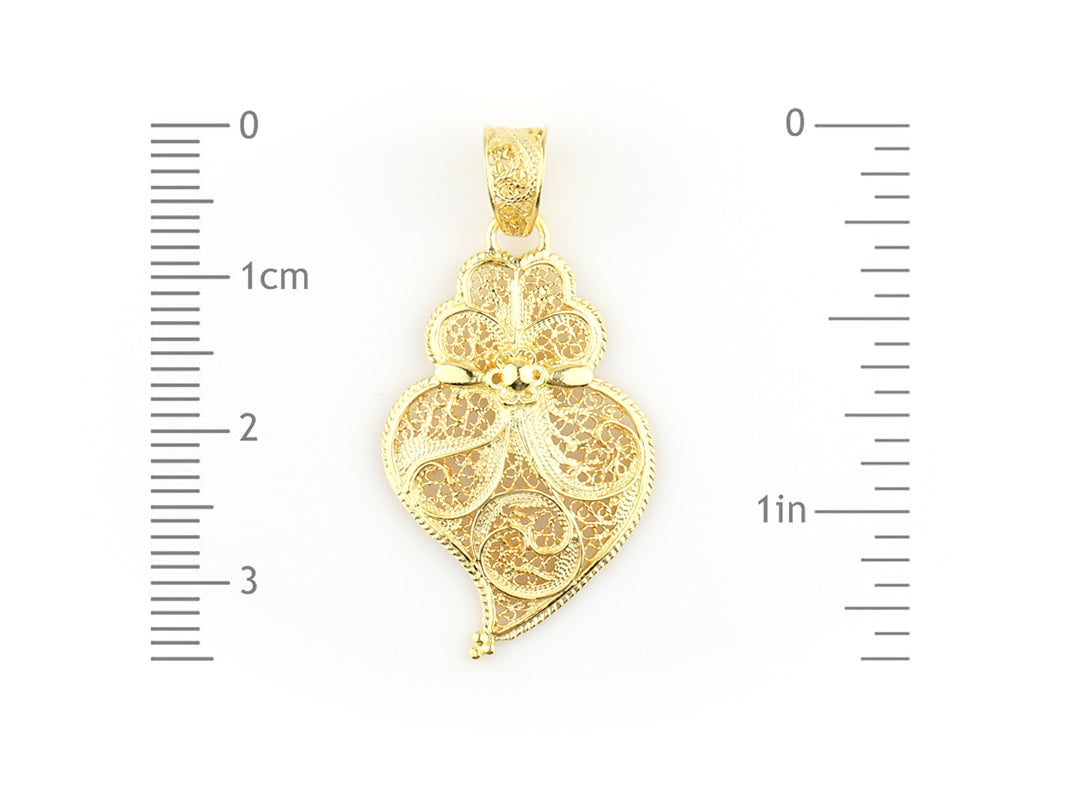 Colar Medalha Coração Minhoto Pequeno, Filigrana Portuguesa, Prata de Lei 925 Dourada - Medidas