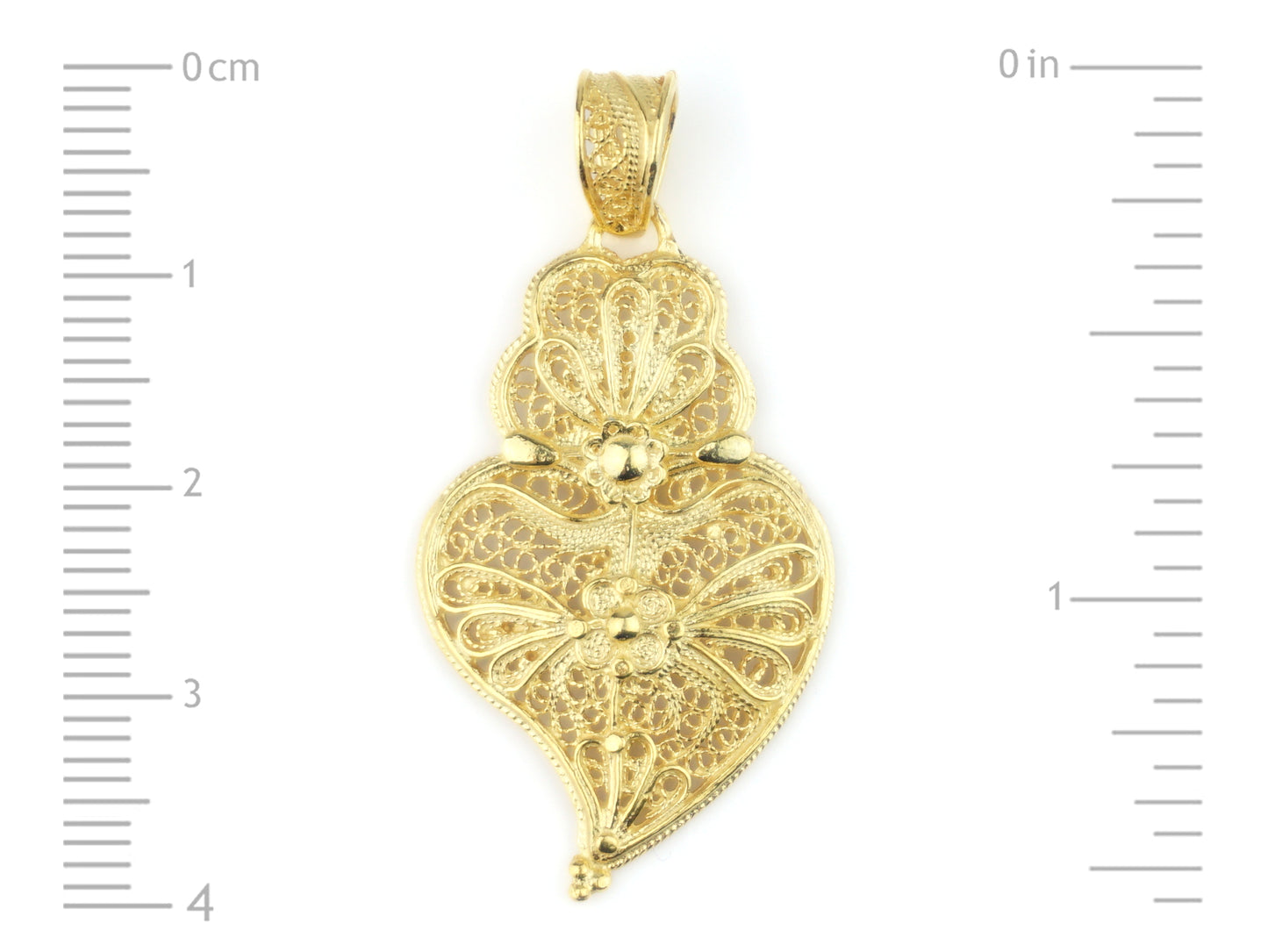 Medalha Coração de Viana Pequeno, Filigrana Portuguesa, Prata de Lei 925 Dourada - Medidas
