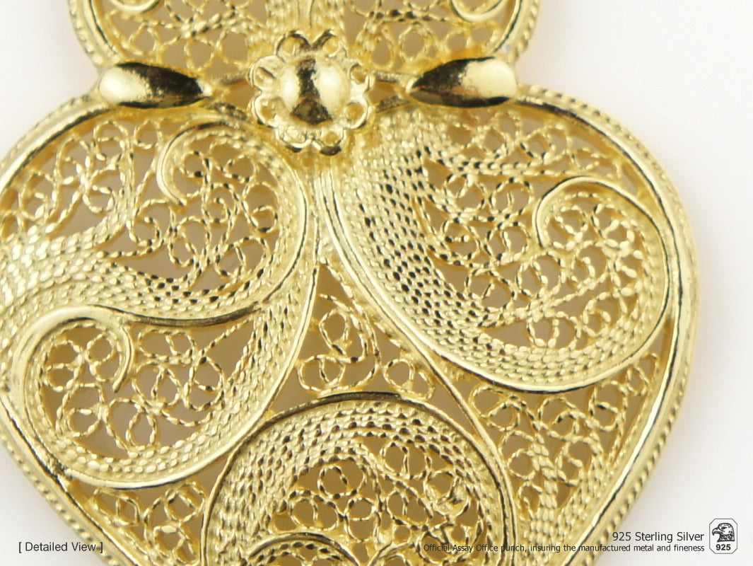 Medalha Coração Minhoto Médio, Filigrana Portuguesa, Prata de Lei 925 Dourada - Pormenor