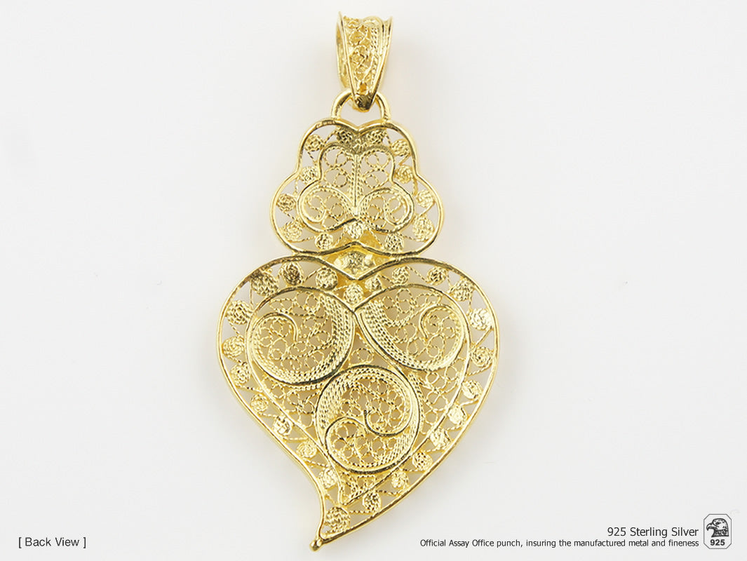 Medalha Coração Moldura pequeno, Filigrana Portuguesa, Prata de Lei 925 Dourada - Vista de trás