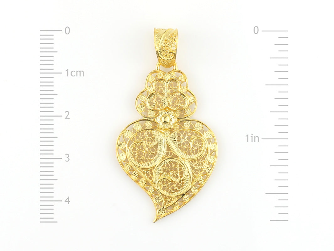Medalha Coração Moldura pequeno, Filigrana Portuguesa, Prata de Lei 925 Dourada - Medidas