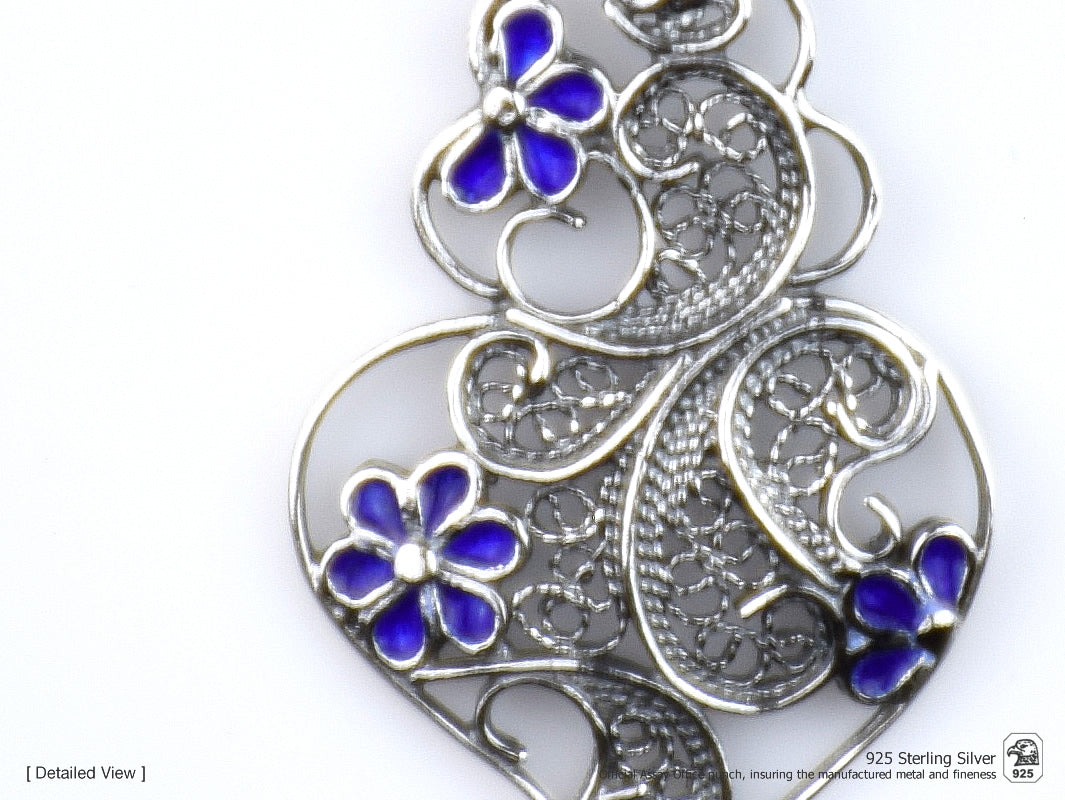 Medalha Coração Pequeno Flores Esmalte, Filigrana Portuguesa, Prata de Lei 925 - Pormenor