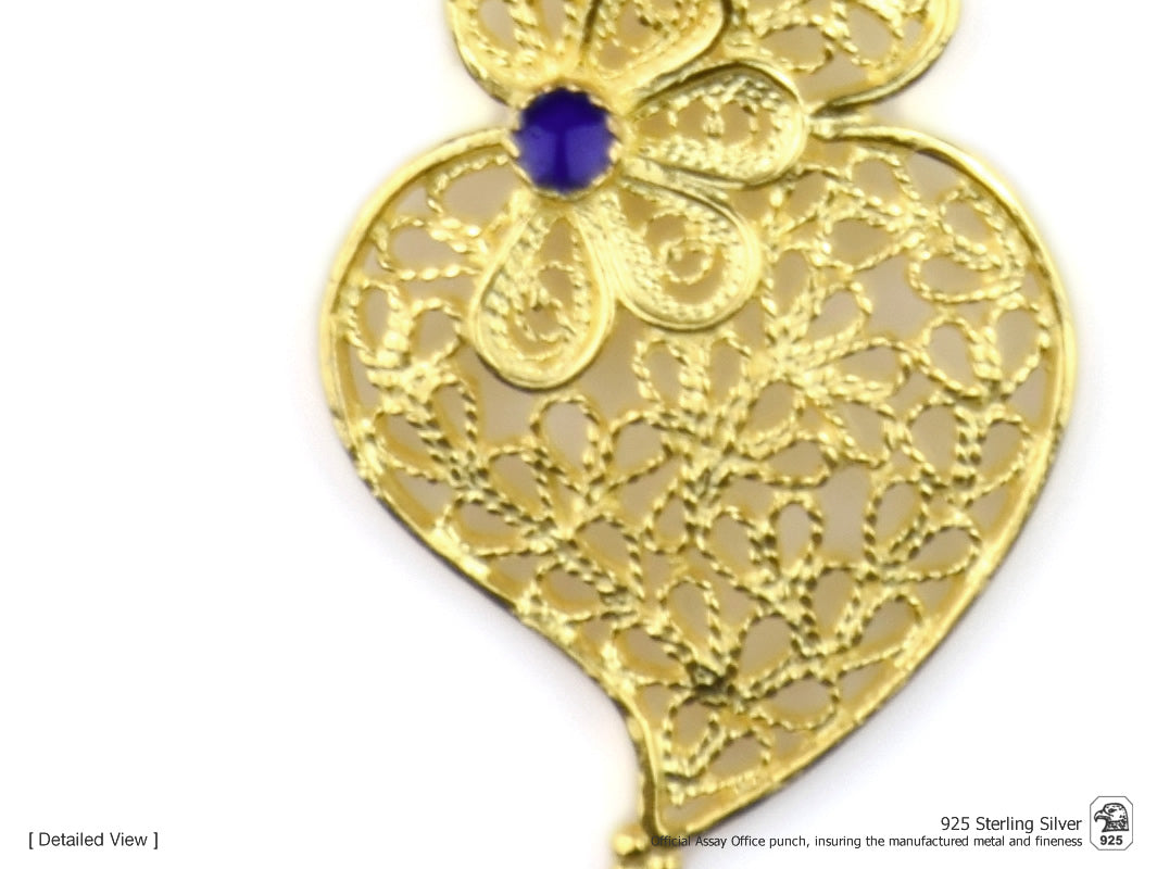 Medalha Coração Pequeno Flor, Filigrana Portuguesa, Prata de Lei 925 Dourada - Pormenor