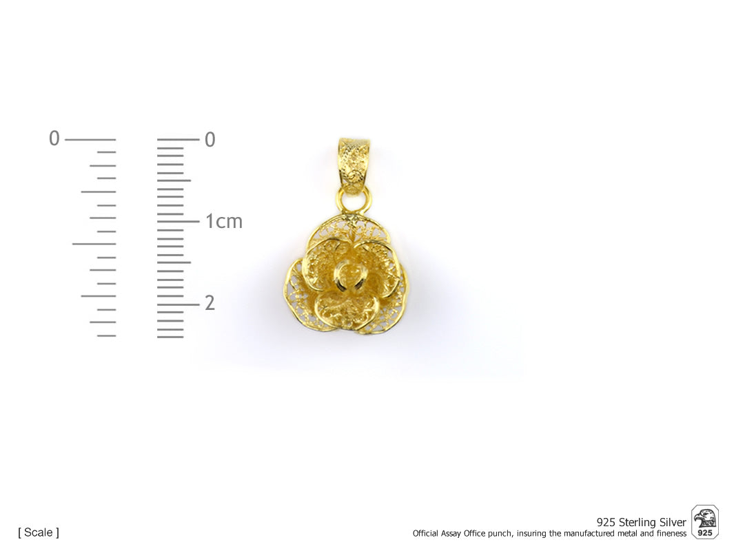 Colar Medalha Flor Elaborada, Filigrana Portuguesa, Prata de Lei 925 Dourada - Medidas