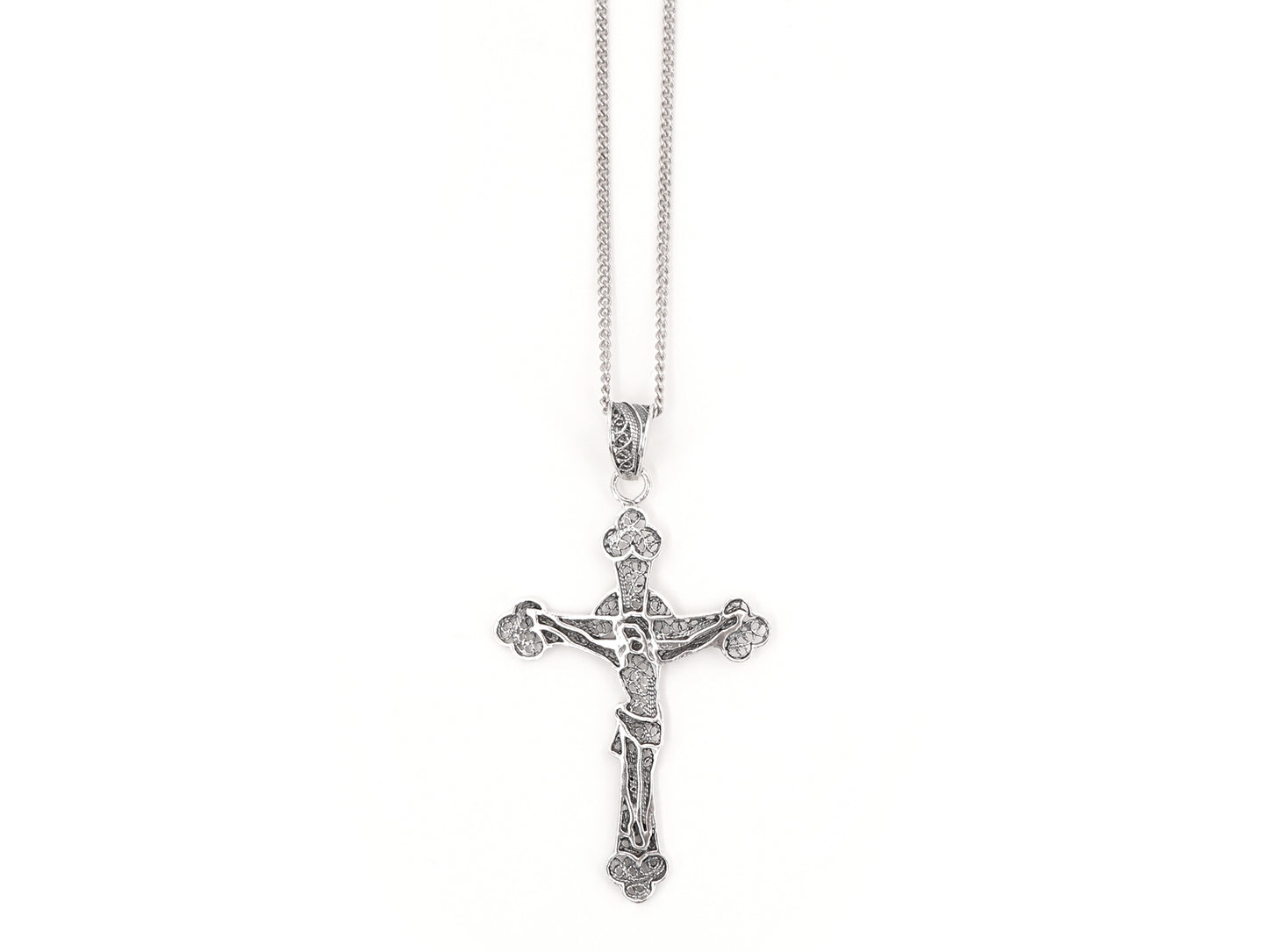 Colar com Cruz, Filigrana Portuguesa, Prata de Lei 925