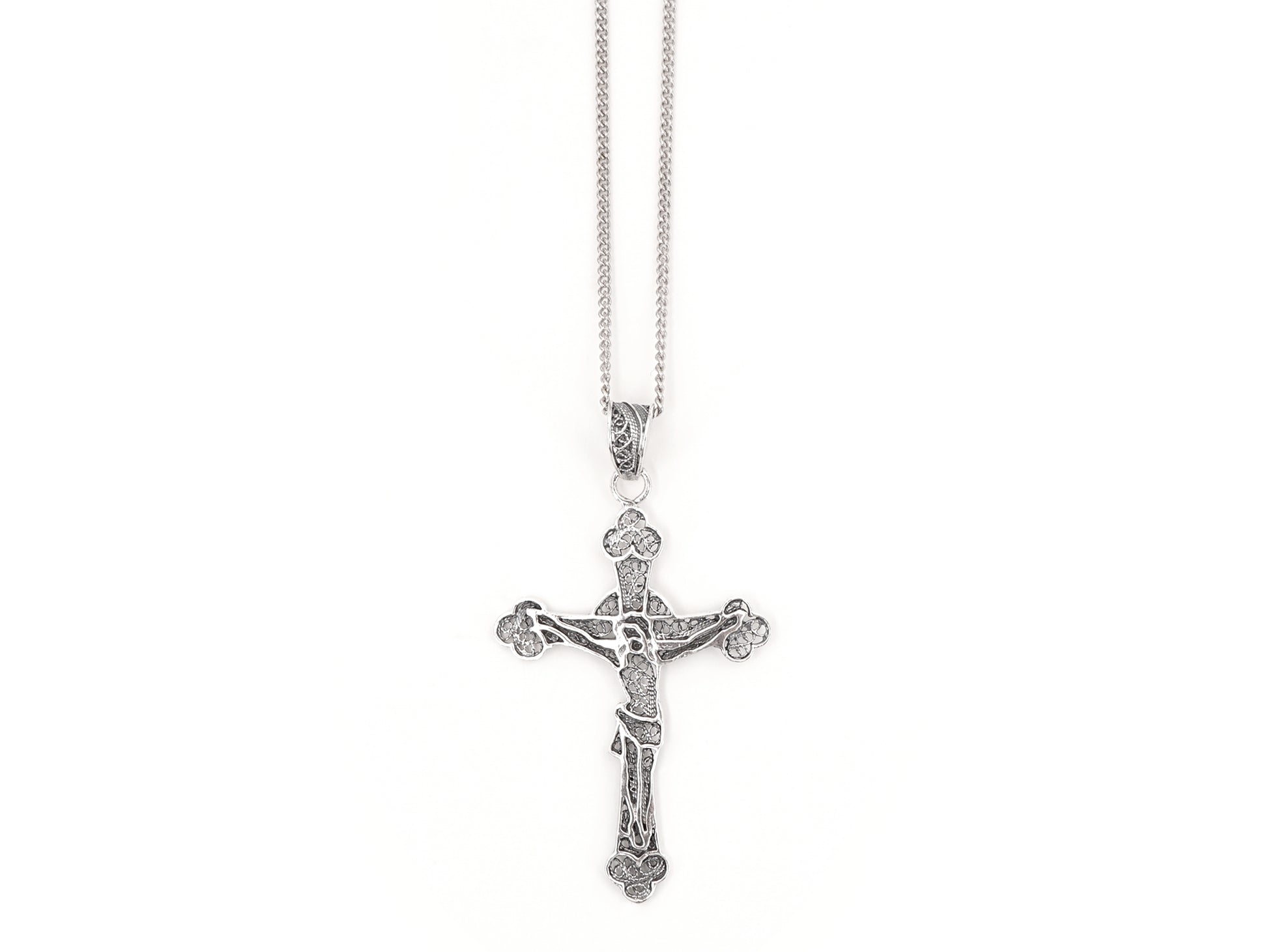 Colar com Cruz, Filigrana Portuguesa, Prata de Lei 925