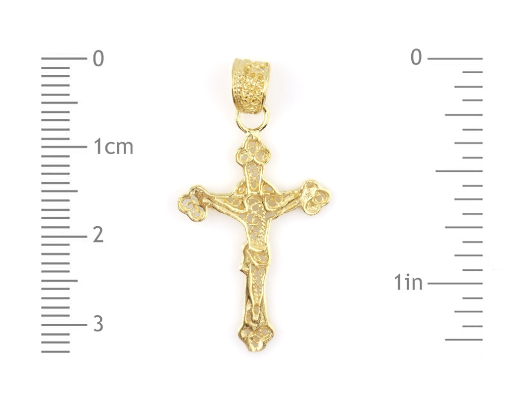 Colar Medalha Cruz Mini, Filigrana Portuguesa, Prata de Lei 925 Dourada - Medidas