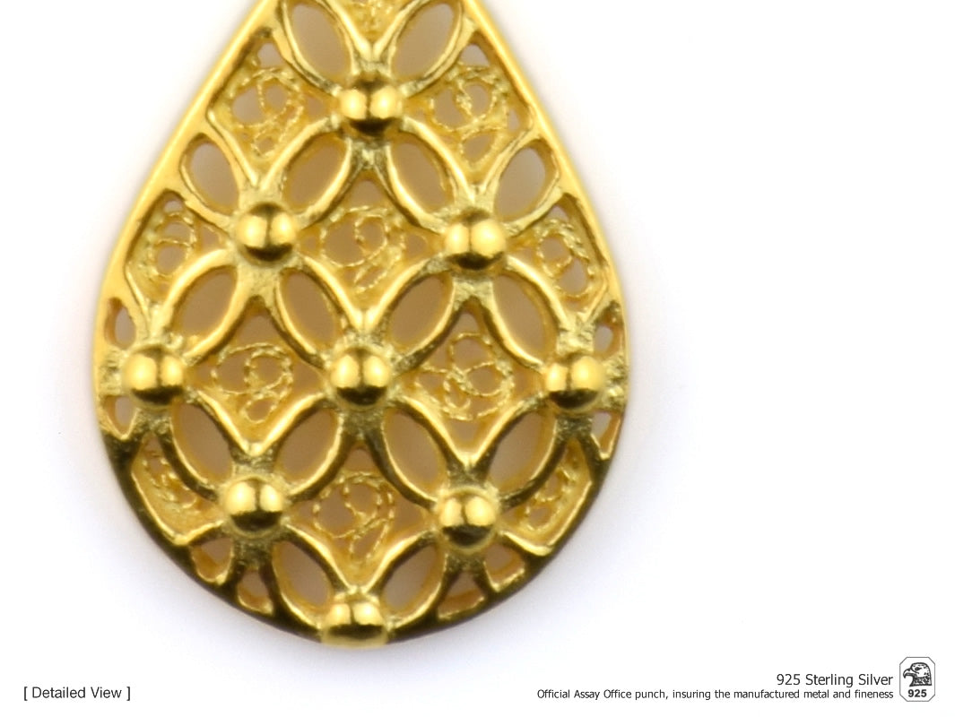 Colar Medalha Gota Pequena, Filigrana Portuguesa, Prata de Lei 925 Dourada - Pormenor