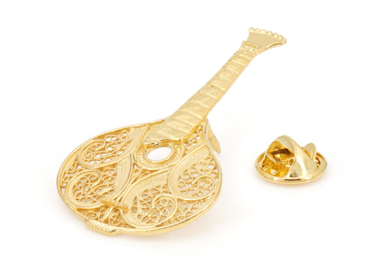 Pin Fado Guitarra Portuguesa, Filigrana Portuguesa, Prata de Lei 925 Dourada